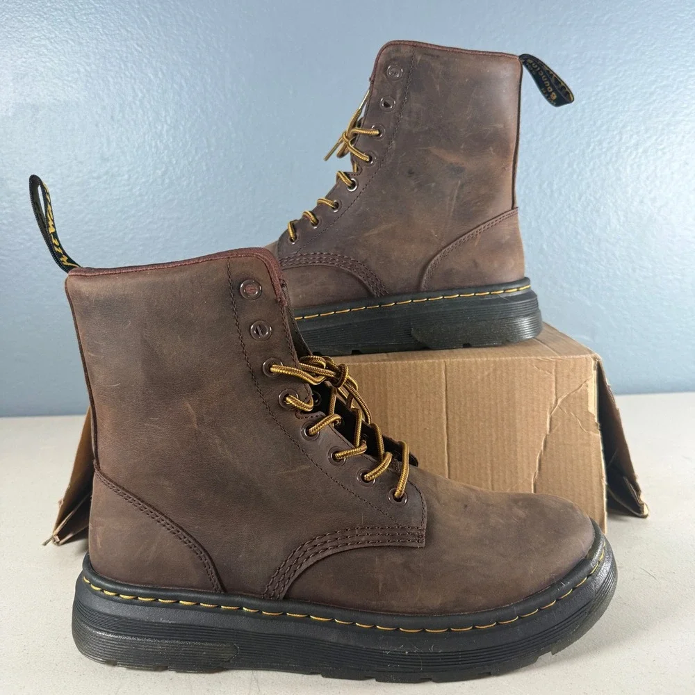 Dr. Martens Crewson Dark Brown Crazy Horse Leather Boots Mens 8 Womens 9